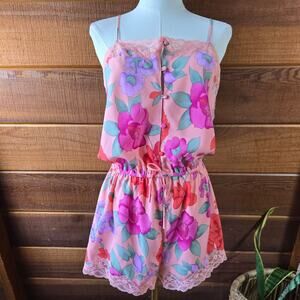 Victoria's Secret Womens Vtg Y2K Gold Label Coquette Floral Lace Romper Size L